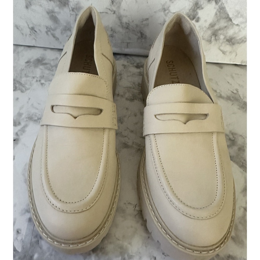 Schutz Christie Weekend Leather Lug Sole Penny Loafers Egg Shell Womens 9.5B